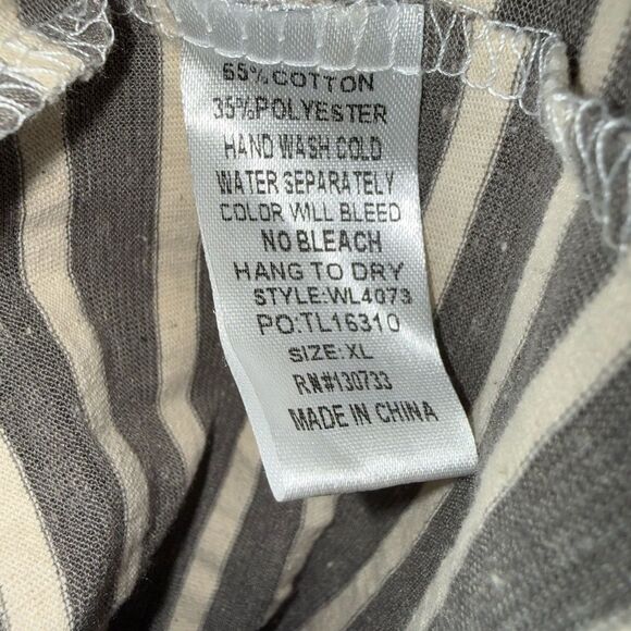 Umgee oversized striped pocket high low tee rolled sleeves grey and Cream XL #72 - Picture 6 of 7